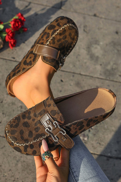 Coffee Faux Suede Cute Buckle PU Leather Strap Mule Slippers - Snoopy's Closet