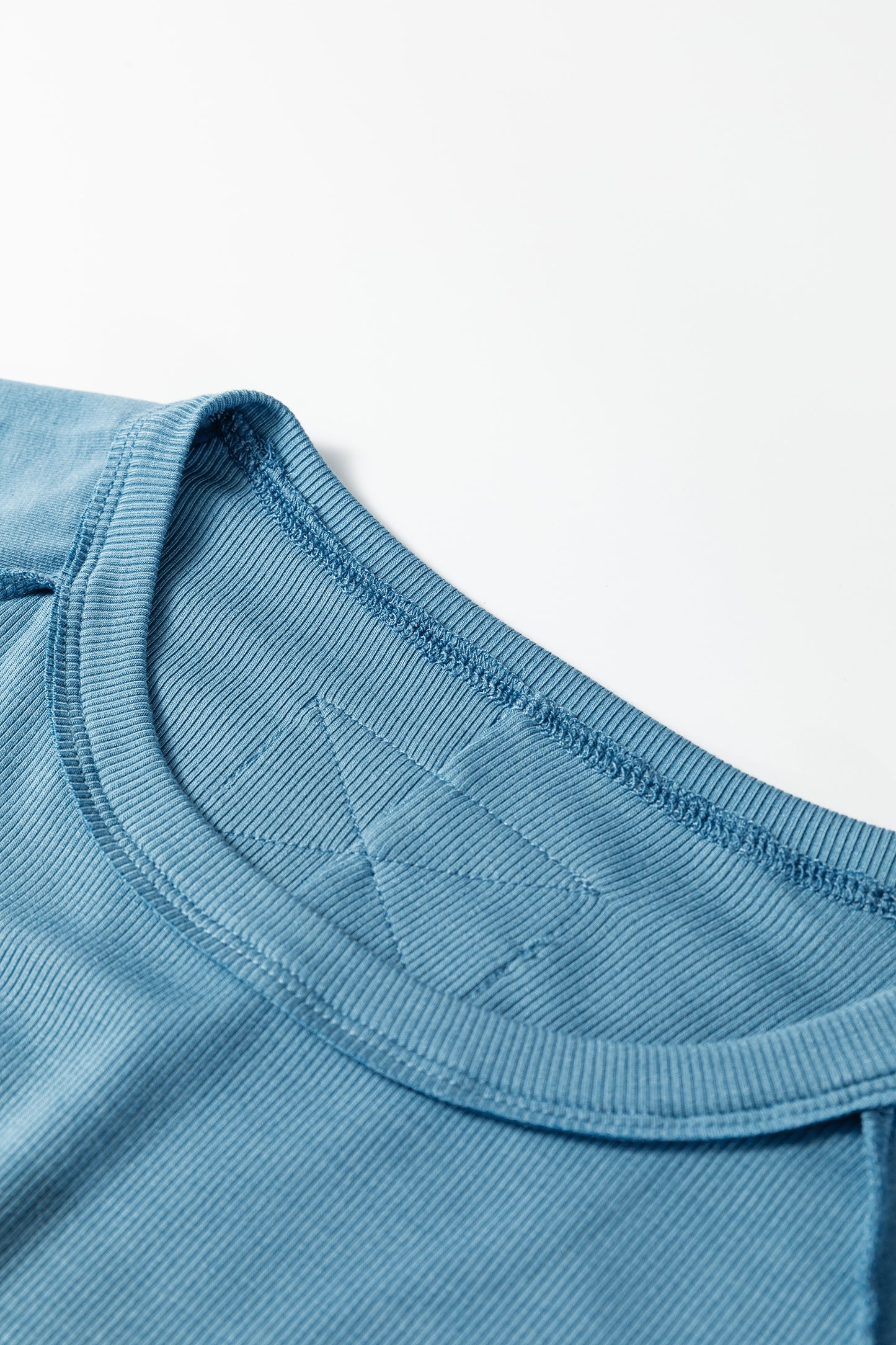 Peacock Blue Crew Neck Cap Sleeve Ribbed T Shirt - Snoopy's Closet