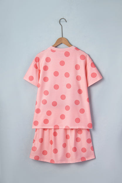 Pink Polka Dot Short Sleeve Top Casual Skort 2pcs Outfit - Snoopy's Closet