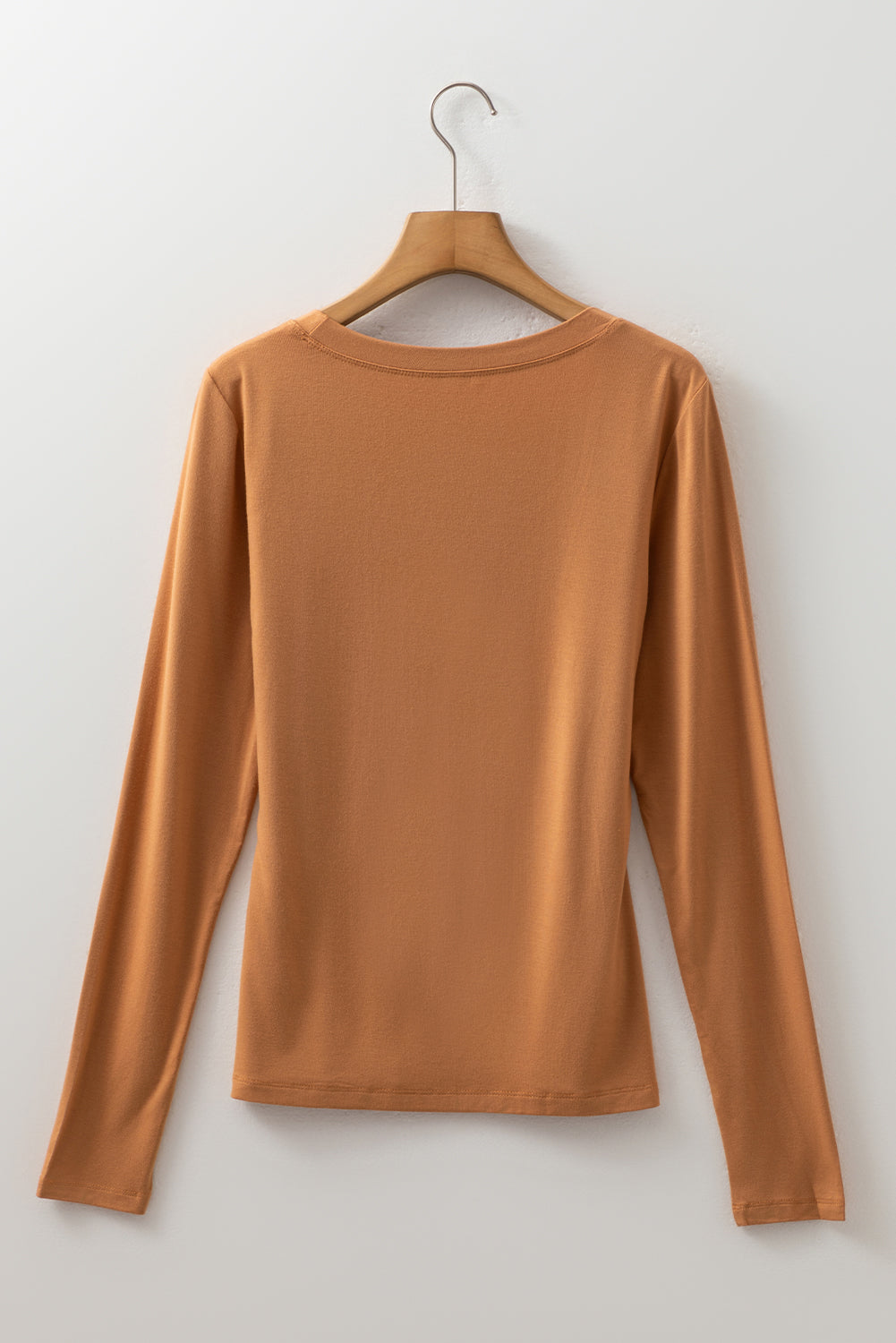 Chestnut Solid Color Long Sleeve Fitted Top - Snoopy's Closet