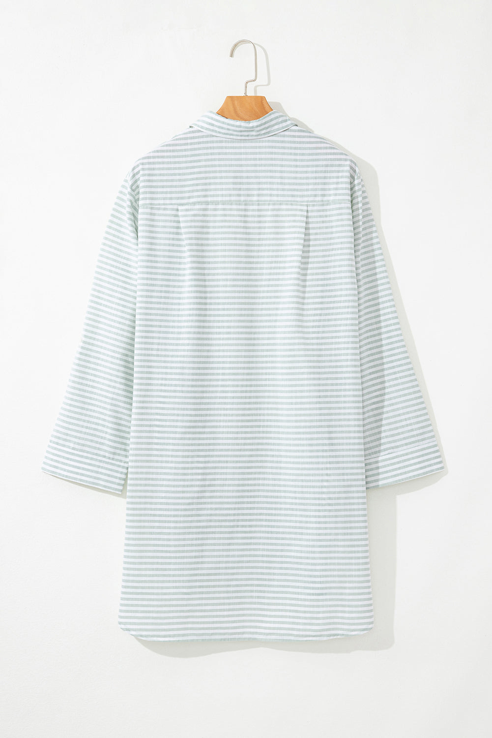 White Stripe Collared V Neck Chest Pocket Long Sleeve Beach Cover up - Snoopy's Closet