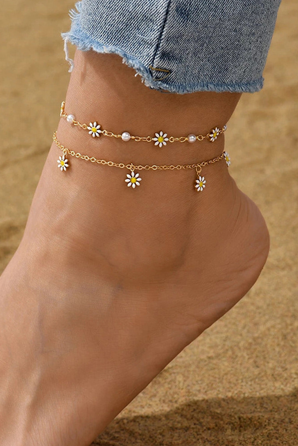Gold Daisy & Pearl Chain Anklet - Snoopy's Closet