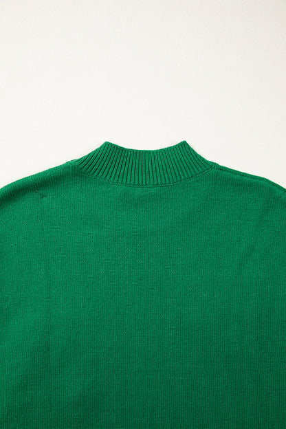 Suéter de manga corta con cuello simulado, ribete acanalado y herraduras con cordones en verde brillante
