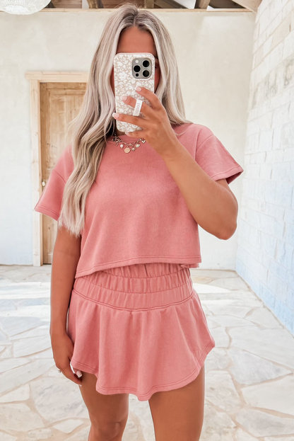 Black 2pcs Cropped Tee and Ruffle High Waist Skort Set - Snoopy's Closet