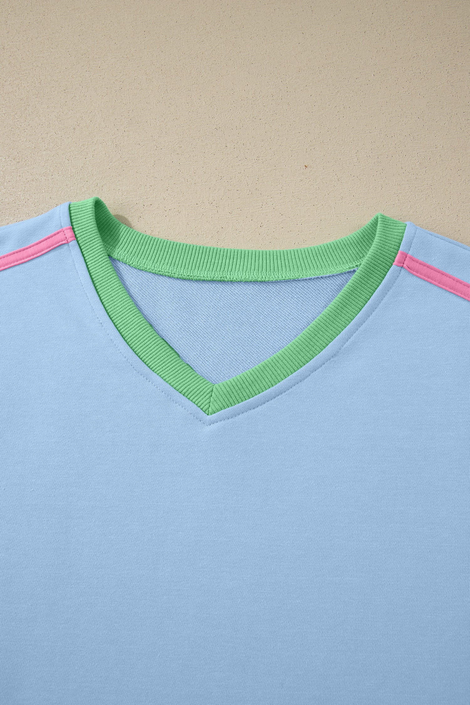 Sky Blue Ribbed Colorblock Trim V Neck Sporty Pullover Mini Skort 2pcs Athleisure Set - Snoopy's Closet