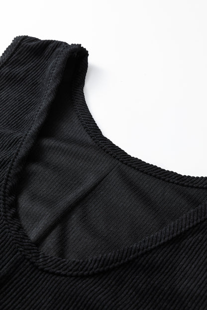 Minivestido Negro Sin Mangas de Pana Tallas Grandes con Bolsillos de Parche