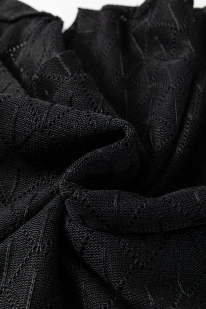 Top Holgado de Punto Calado Rombos con Cuello V Talla Grande Negro