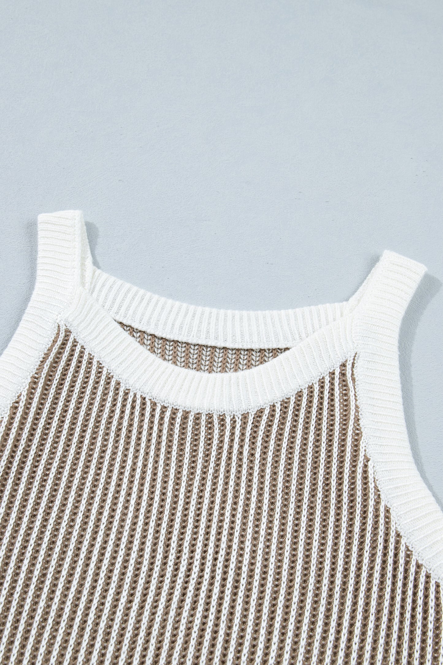Pale Khaki Contrast Trim Ribbed Knit Sweater Tank Top - Snoopy's Closet