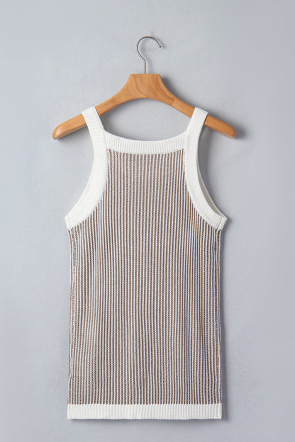 Pale Khaki Contrast Trim Ribbed Knit Sweater Tank Top - Snoopy's Closet