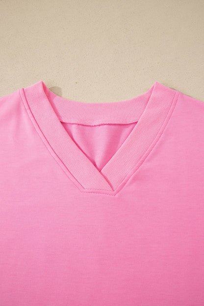 Sachet Pink V Neck Short Sleeve Top Drawstring Shorts 2pcs Set - Snoopy's Closet