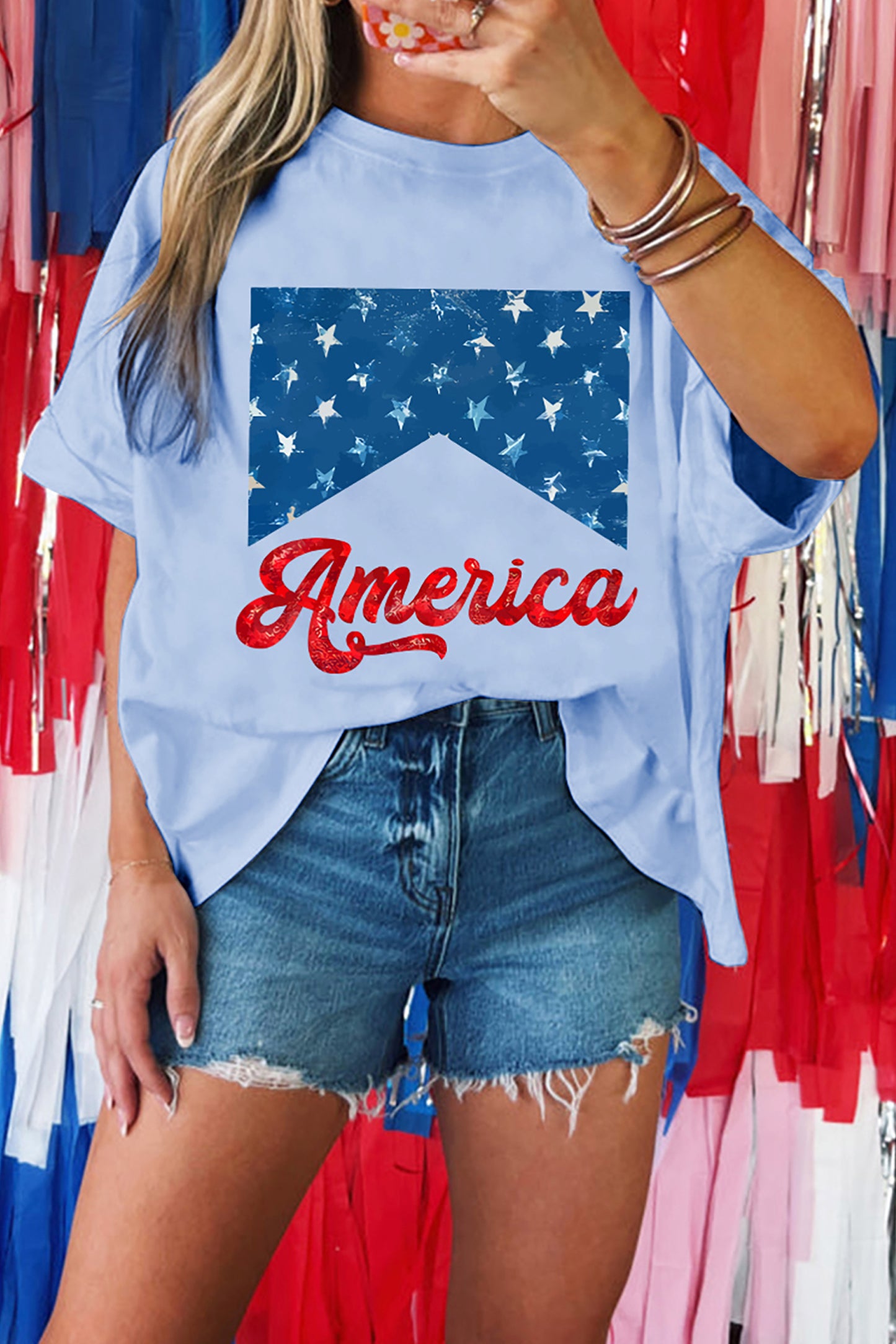 Camiseta relajada con estampado Myosotis America Fashion