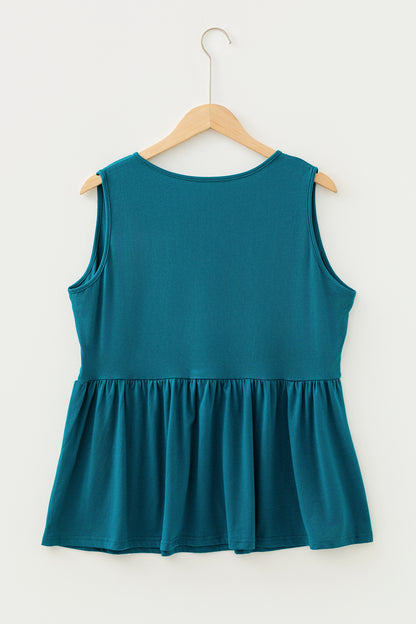 Top sin mangas peplum con lazo liso talla grande azul zafiro