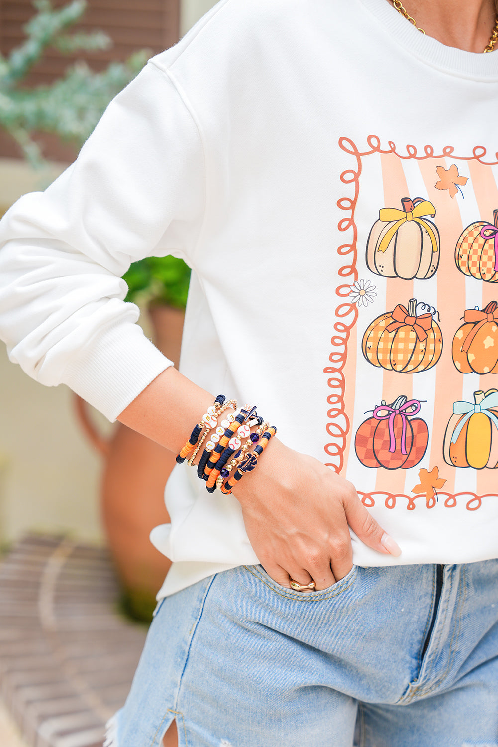 Russet Orange 7pcs Game Day Football Stackable Bracelet Set - Snoopy's Closet