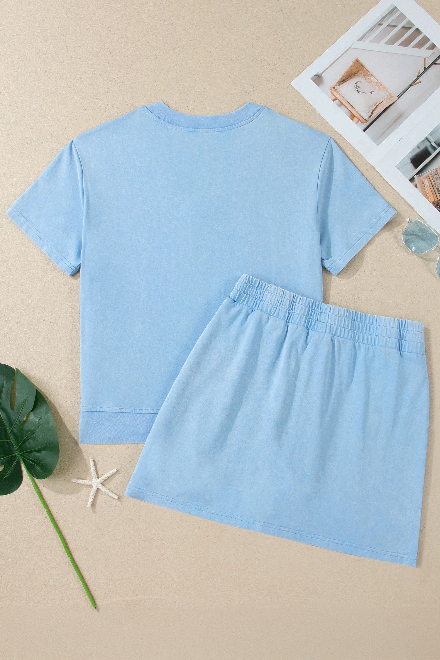 Beau Blue Mineral Wash V Neck Tee Matching Skort Set - Snoopy's Closet