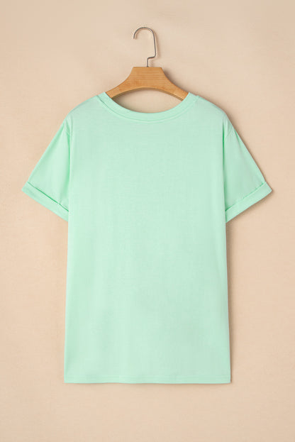 Iceland Blue Round Neck Rolled Sleeve Plus Size T-shirt - Snoopy's Closet