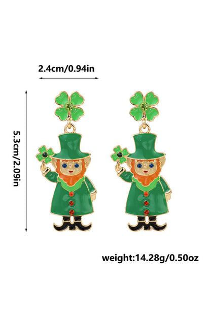 Dark Green St Patricks Day Enameled Leprechaun Drop Earrings - Snoopy's Closet