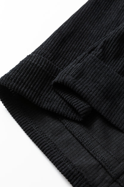 Minivestido Negro Sin Mangas de Pana Tallas Grandes con Bolsillos de Parche