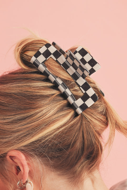 Black Checkered Print Hollow Out Hair Clip - Snoopy's Closet
