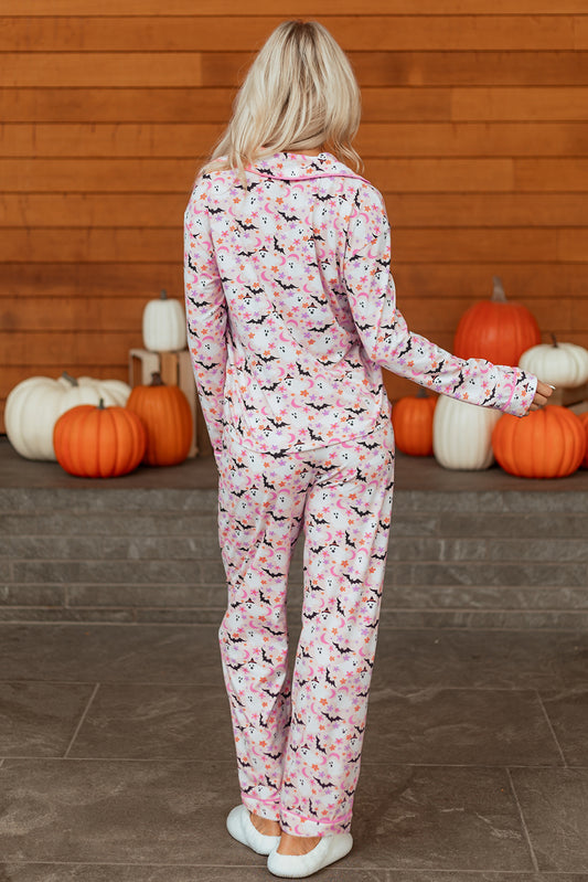 Pink Halloween Eve Haunted Honey Bat Print Pajama Set - Snoopy's Closet