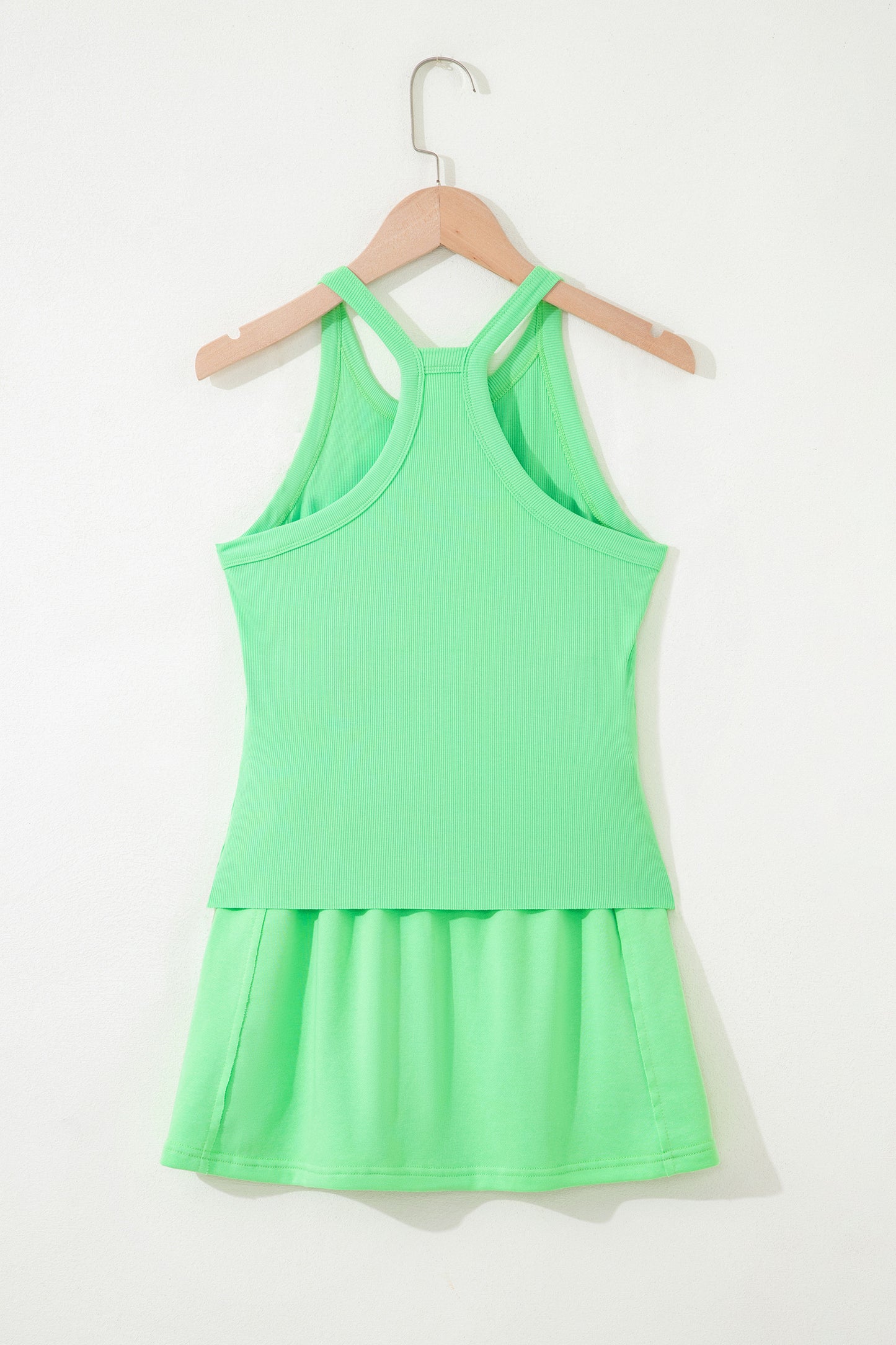 Green Slim Tank Top Elastic Waist Mini Skort 2pcs Outfit - Snoopy's Closet