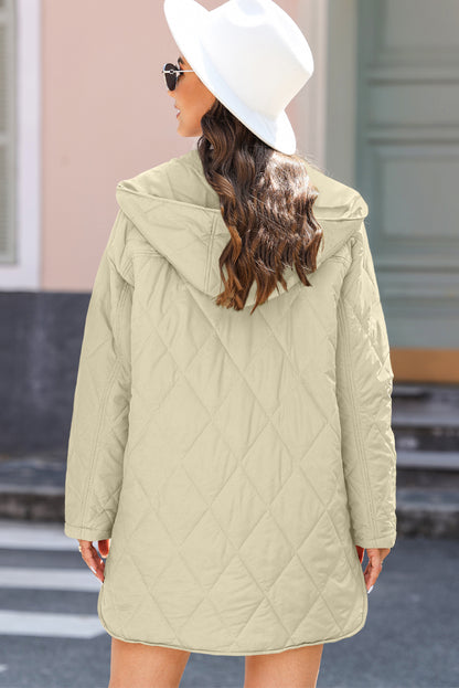 Beige Quilted Snap Button Hooded Coat - Snoopy's Closet