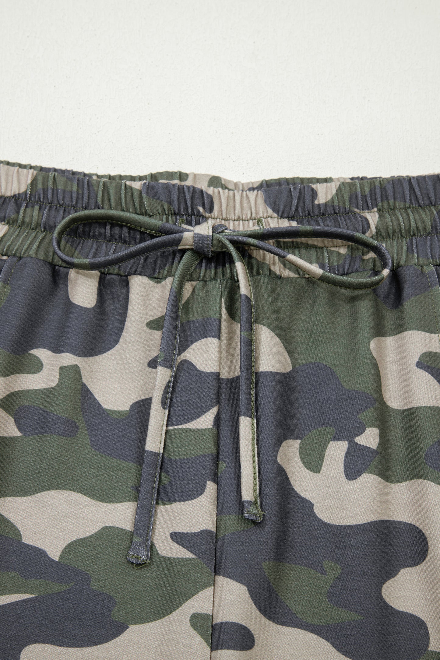 Green Tie Elastic Waist Pocketed Plus Size Camo Shorts - Snoopy's Closet