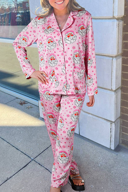 Pink Santa Claus Snowflake Long Sleeve Shirt Christmas Pajama Set - Snoopy's Closet