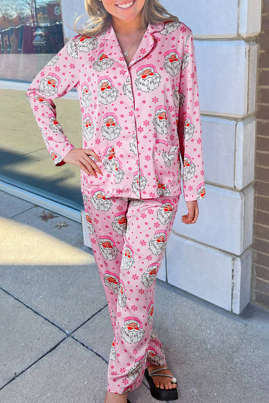Pink Santa Claus Snowflake Long Sleeve Shirt Christmas Pajama Set - Snoopy's Closet