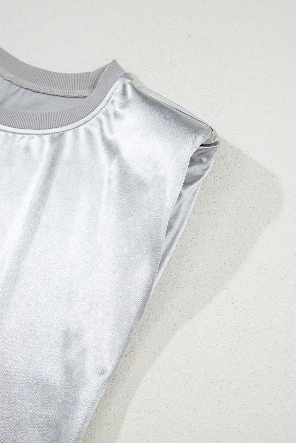 Silvery Metallic Luster Crew Neck Shift Tank Top - Snoopy's Closet