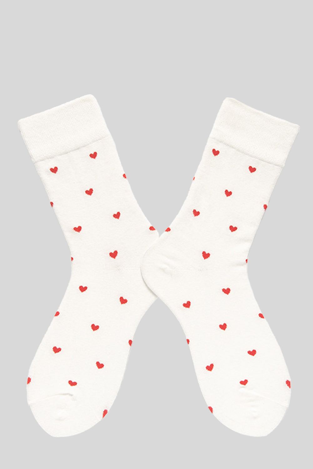 White Valentines Heart Pattern Crew Socks - Snoopy's Closet