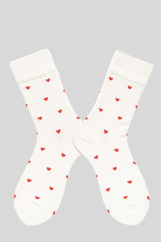 White Valentines Heart Pattern Crew Socks - Snoopy's Closet