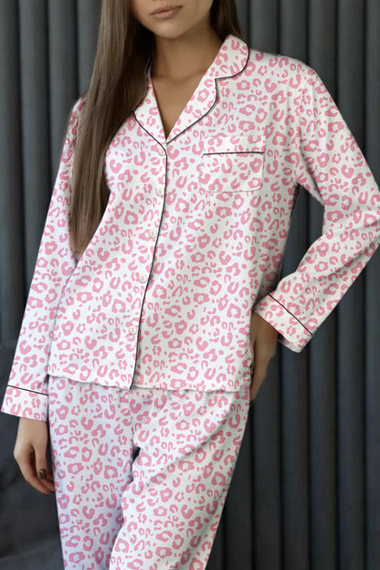Pink Leopard Print 2cps Long Pajama Set - Snoopy's Closet