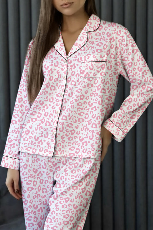 Pink Leopard Print 2cps Long Pajama Set - Snoopy's Closet
