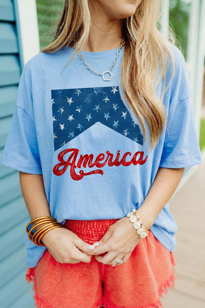 Camiseta relajada con estampado Myosotis America Fashion
