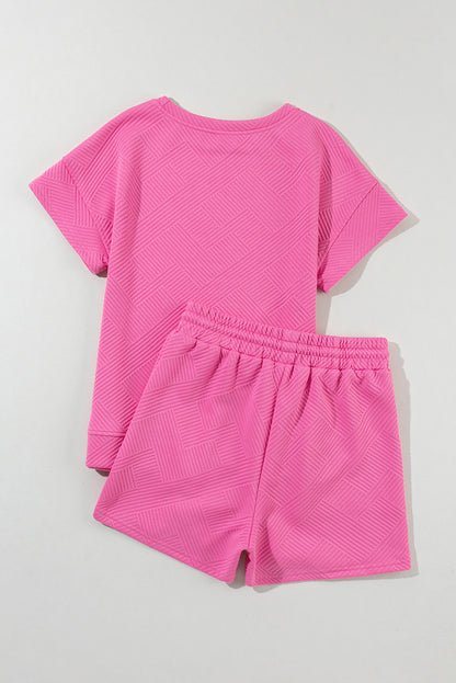Strawberry Pink 2pcs Solid Textured Drawstring Shorts Set - Snoopy's Closet