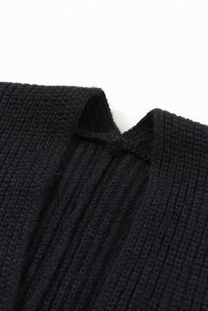 Cárdigan negro extragrande de manga doblada y frente abierto