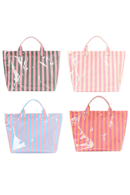 Blackish Green Glossy Striped Vinyl Large Tote Bag - Snoopy's Closet