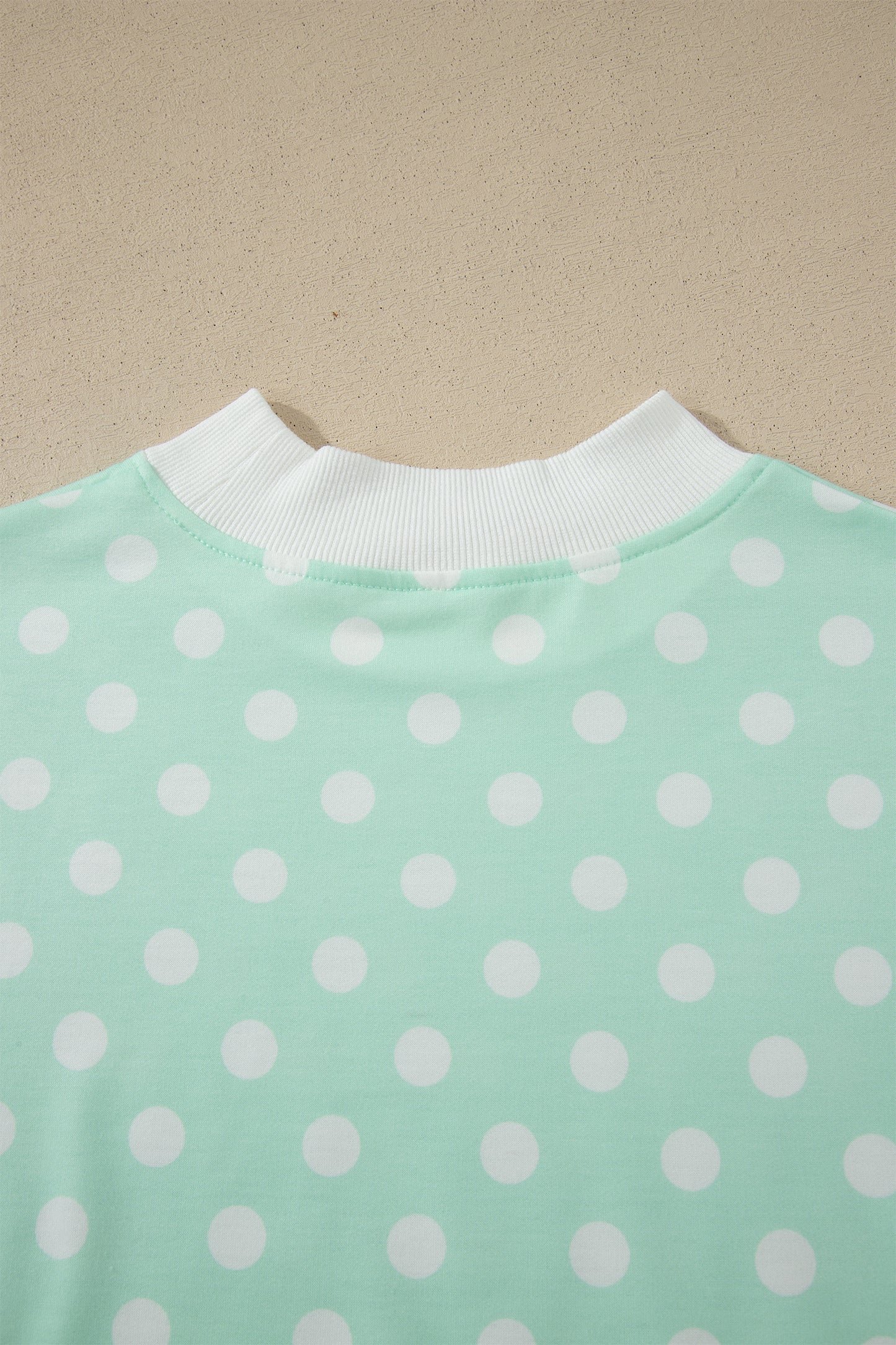 Sky Blue Polka Dot Print Color Block Trim Mock Neck Short Set - Snoopy's Closet