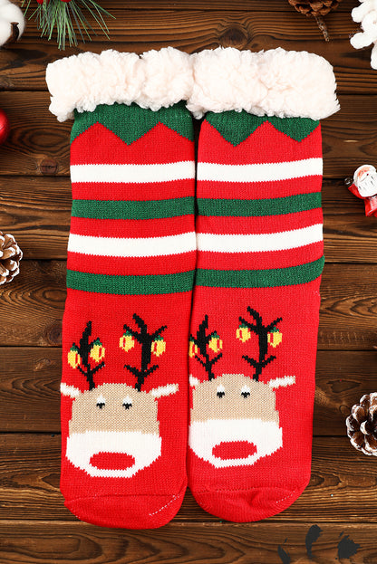 Fiery Red Christmas Cartoon Pattern Woolen Knit Socks - Snoopy's Closet
