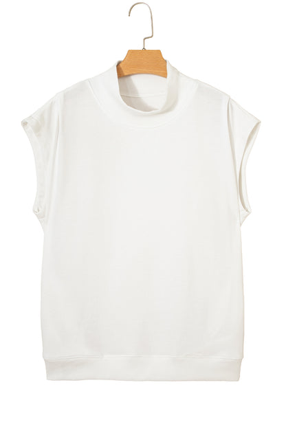 Mint Green Solid Color High Neck Cap Sleeve Loose Top