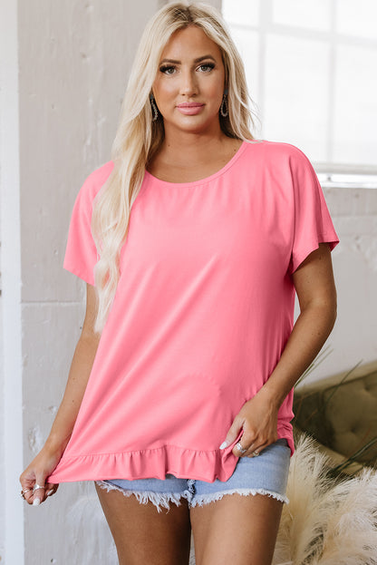 Pink Frilled Hem Loose T-Shirt - Snoopy's Closet