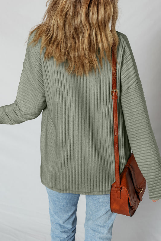 Chaqueta camisa Mist Green térmica acanalada con textura, hombros caídos y botones