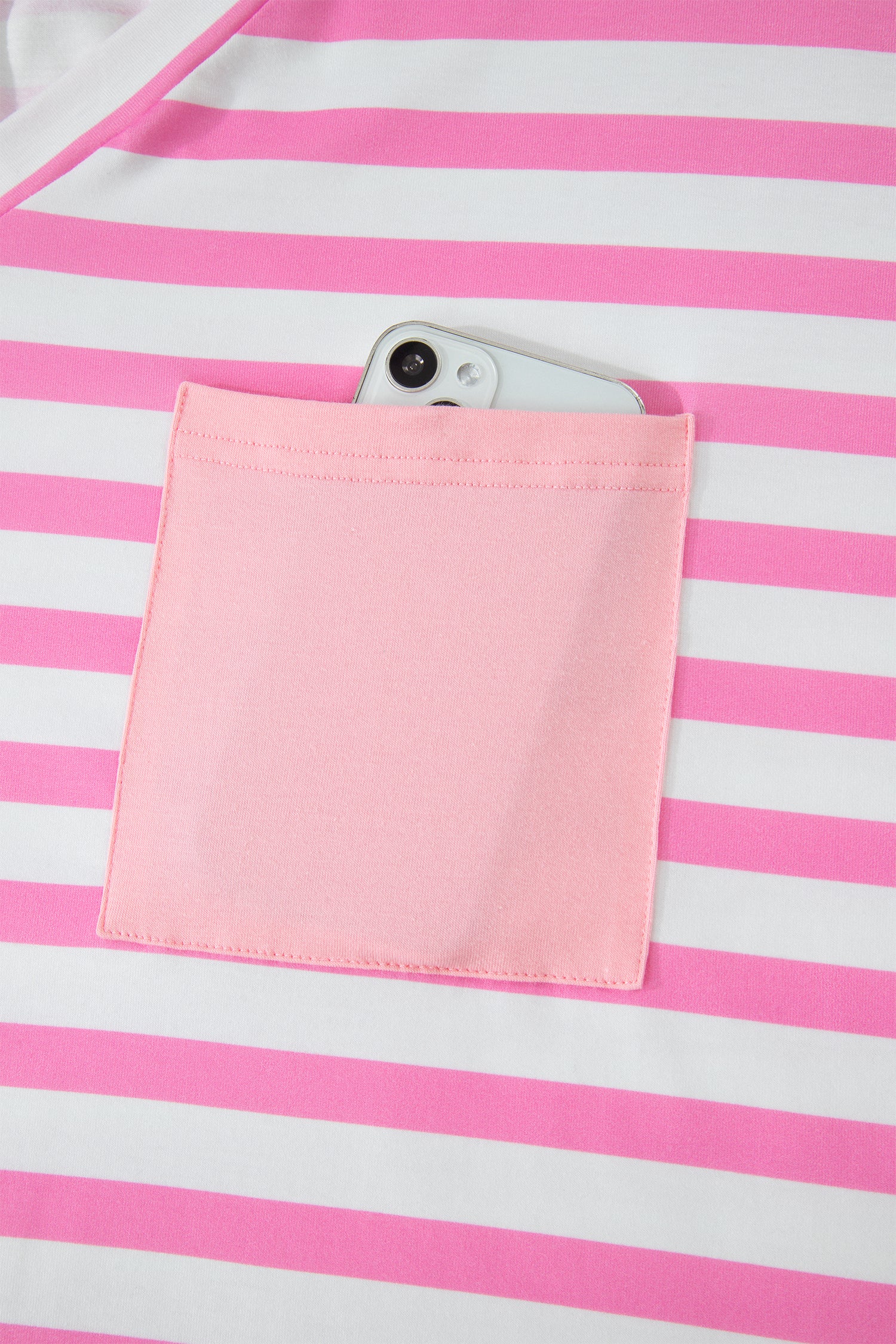 Pink Stripe Colorblock Patched Pocket V Neck Plus Size Tee - Snoopy's Closet
