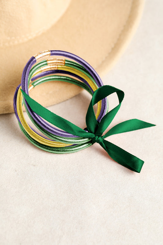 Green 5pcs Glitter Jelly Bow Knot Ribbon Bracelet Set - Snoopy's Closet