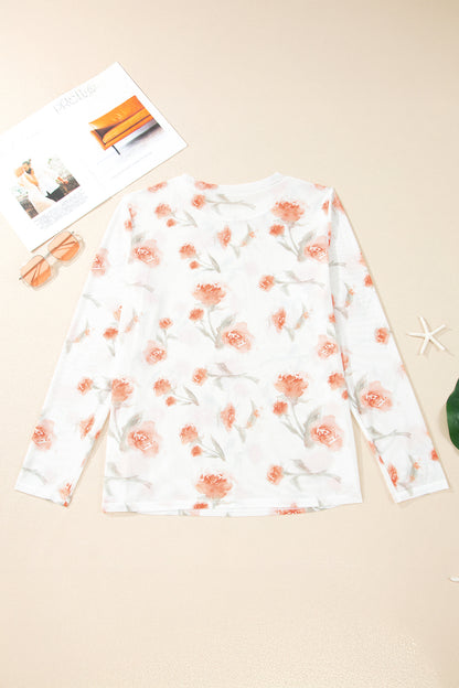 Red Plus Size Floral Print Sheer Mesh Long Sleeve Top - Snoopy's Closet