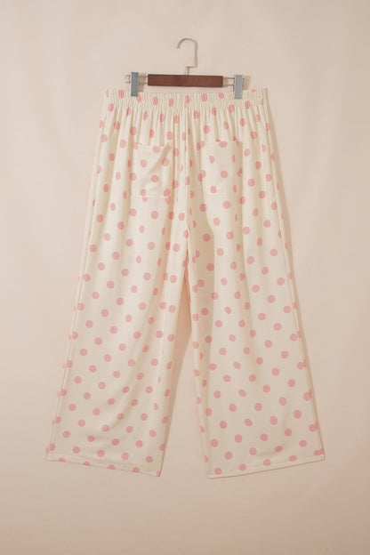 Pantalones de pernera recta de tiro medio con bolsillos de parche y estampado de lunares blancos
