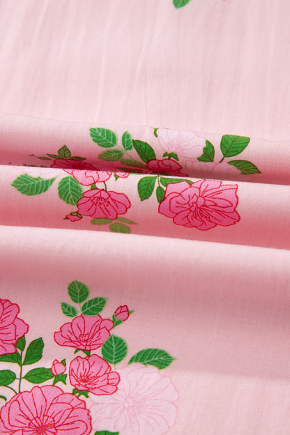 Pink Notched Neck Flutter Short Sleeve Floral Print Maxi Dress - Snoopy's Closet