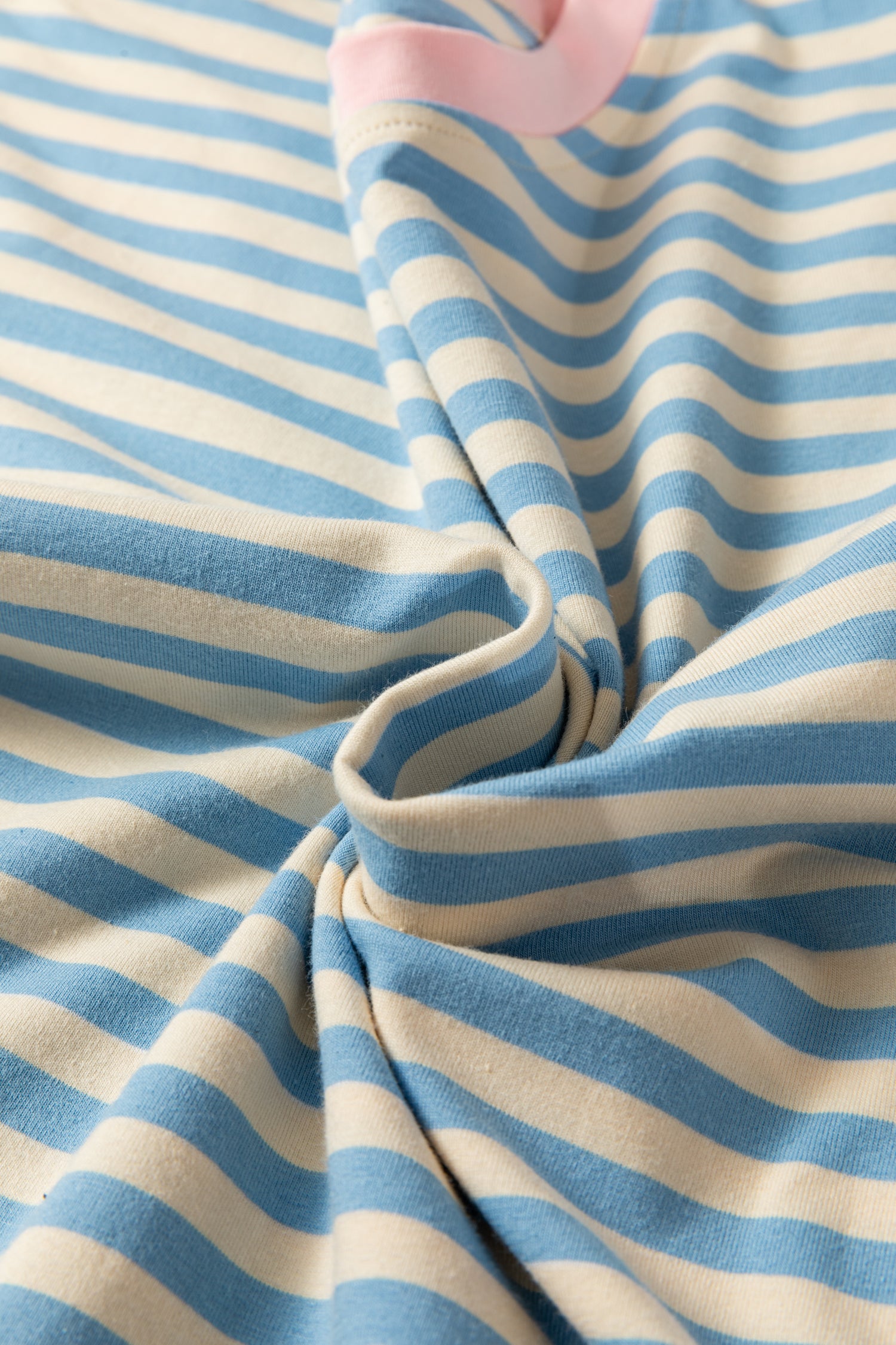 Sky Blue Stripe Contrast Crew Neck Drop Shoulder Loose Tee - Snoopy's Closet