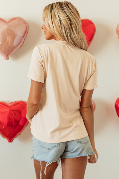 Camiseta Gráfica de San Valentín Estilo Western Color Caqui
