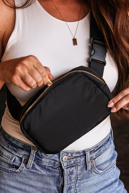 Black Waterproof Zipped Crossbody Chest Bag 20*5*14cm - Snoopy's Closet